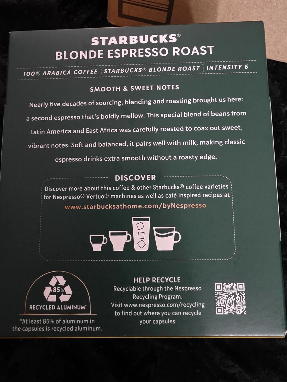 Starbucks 20 Count For Nespresso Vertuo, Blonde Espresso Roast Coffee - Picture 6 of 7
